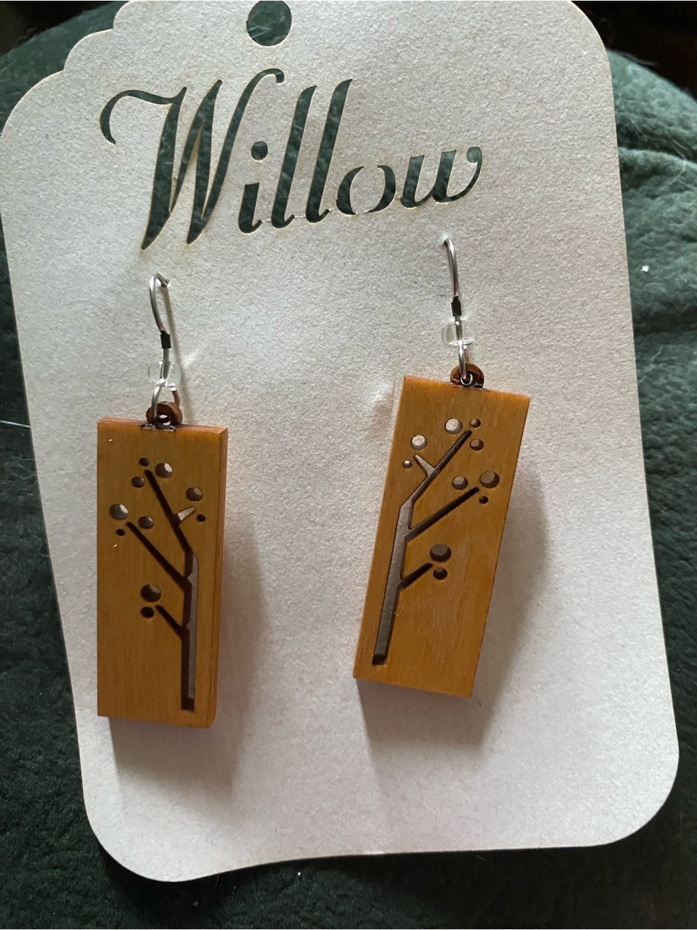 Willow Tan Wooden Branch Rectangle Drop Earrings